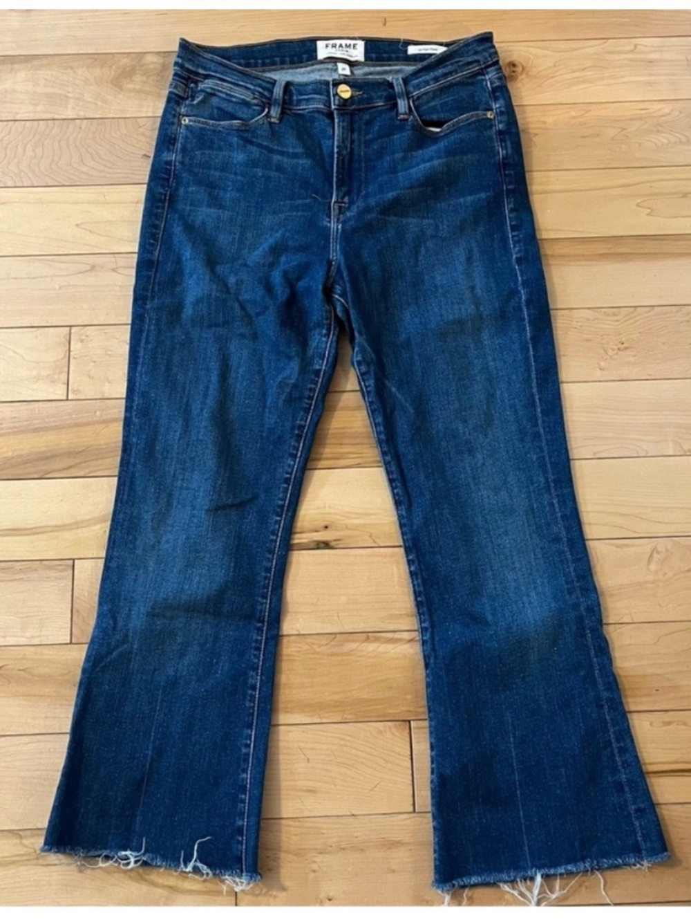 FRAME DENIM Le High Flare Raw Hem Crop in Neosho size 29 - Picture 2 of 12